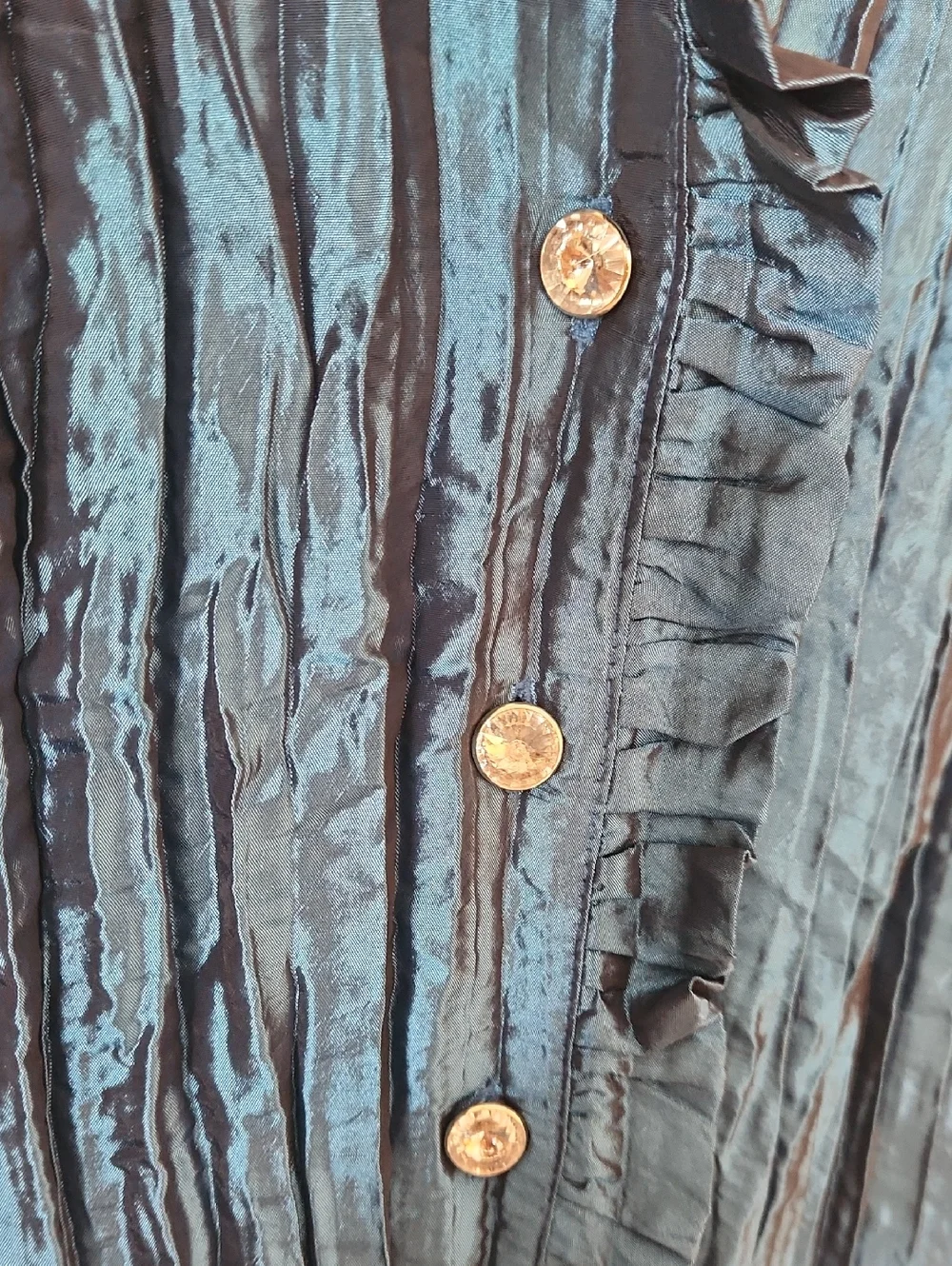 Agora Blue Vint. Crinkle Bouse Rhinestone Buttons. Size M - Picture 5 of 11